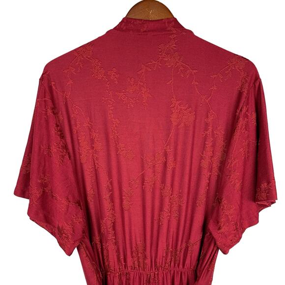 New Zara Jumpsuit Faux Wrap Neckline Red Jacquard Knit Short Sleeve Women’s M - Picture 10 of 12